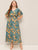 Plus Shirred Waist Floral Print Surplice Dress