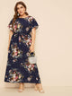 Plus Floral Print Petal Sleeve Dress