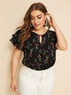 Plus Keyhole Neckline Layered Sleeve Floral Top