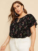 Plus Keyhole Neckline Layered Sleeve Floral Top