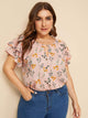 Plus Keyhole Neckline Layered Sleeve Floral Top