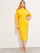  Plus Mock-neck Solid Pencil Dress