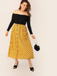 SHEIN Plus Button Front Patch Pocket Polka Dot Skirt