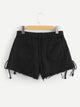 Plus Lace Up Raw Hem Denim Shorts
