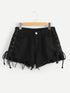 Plus Lace Up Raw Hem Denim Shorts