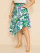 Plus Asymmetrical Hem Tropical Print Skirt