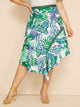 Plus Asymmetrical Hem Tropical Print Skirt