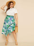 Plus Asymmetrical Hem Tropical Print Skirt