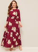 Plus Floral Print Self-tie Waist Dress