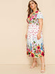 Plus Surplice Floral Print Dress