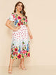 Plus Surplice Floral Print Dress