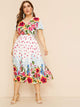 Plus Surplice Front Floral Print Dress