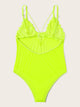 Plus Neon Lime Floral lace Teddy Bodysuit