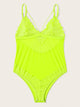 Plus Neon Lime Floral lace Teddy Bodysuit