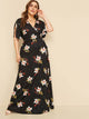 Plus Floral Print Wrap Tie Side Maxi Dress