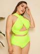 Plus Neon Lime Wrap Halter Top With High Waist Bikini