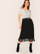 SHEIN Plus Fringe Trim Split Back Skirt Without Belt