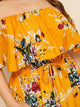 Plus Floral Print Drawstring Waist Off Shoulder Dress