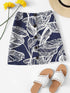 Plus Button Through Tropical Print Skirt