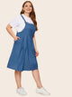 Plus Pocket Side Denim Pinafore Dress