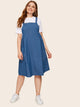 Plus Pocket Side Denim Pinafore Dress