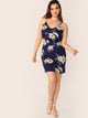 Plus Double V-neck Floral Print Slip Dress