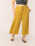 Plus Button Front Fold Pleated Wide Leg Pants