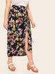 Plus Drawstring Hem Fruit Print Skirt