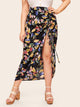 Plus Drawstring Hem Fruit Print Skirt