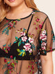 Plus Floral Embroidery Sheer Mesh Tee