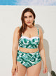 Plus Palm Bustier Top With Ruched High Waist Bikini