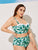 Plus Palm Bustier Top With Ruched High Waist Bikini