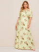 Plus Floral Print Wrap Tie Side Maxi Dress