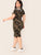  Plus Lettering Tape Asymmetrical Neck Camo Print Dress