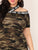  Plus Lettering Tape Asymmetrical Neck Camo Print Dress