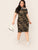  Plus Lettering Tape Asymmetrical Neck Camo Print Dress