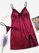 Plus Contrast Lace Split Satin Babydoll With Thong