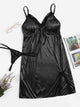 Plus Contrast Lace Split Satin Babydoll With Thong