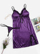 Plus Contrast Lace Split Satin Babydoll With Thong