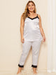 Plus Striped Lace Trim Satin Cami PJ Set