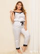 Plus Striped Lace Trim Satin Cami PJ Set