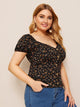 Plus Ditsy Floral Sweetheart Slim Fit Blouse