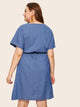 Plus Drawstring Waist Denim Dress