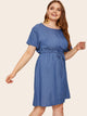 Plus Drawstring Waist Denim Dress