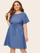 Plus Drawstring Waist Denim Dress