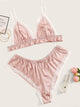 Plus Ruffle Hem Satin Lingerie Set