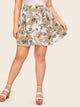 Plus Large Floral Print Button Through Skirt