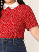 Plus Contrast Pearls Collar Confetti Heart Print Top