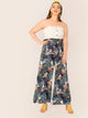 Plus Paperbag Waist Belted Palazzo Tropical Pants