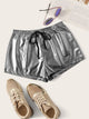 Plus Drawstring Waist Metallic Shorts